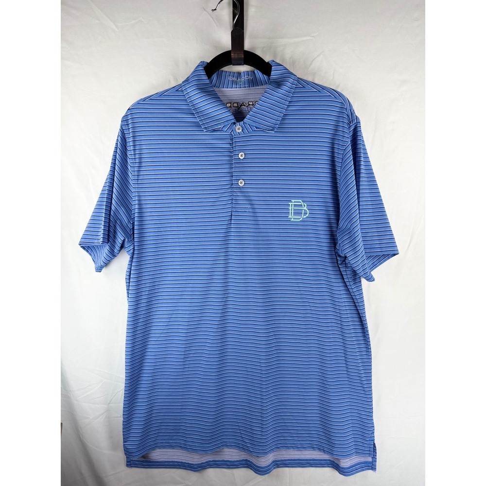B. Draddy Sport Mens Blue Striped Performance Golf Polo Shirt Size Medium Golf